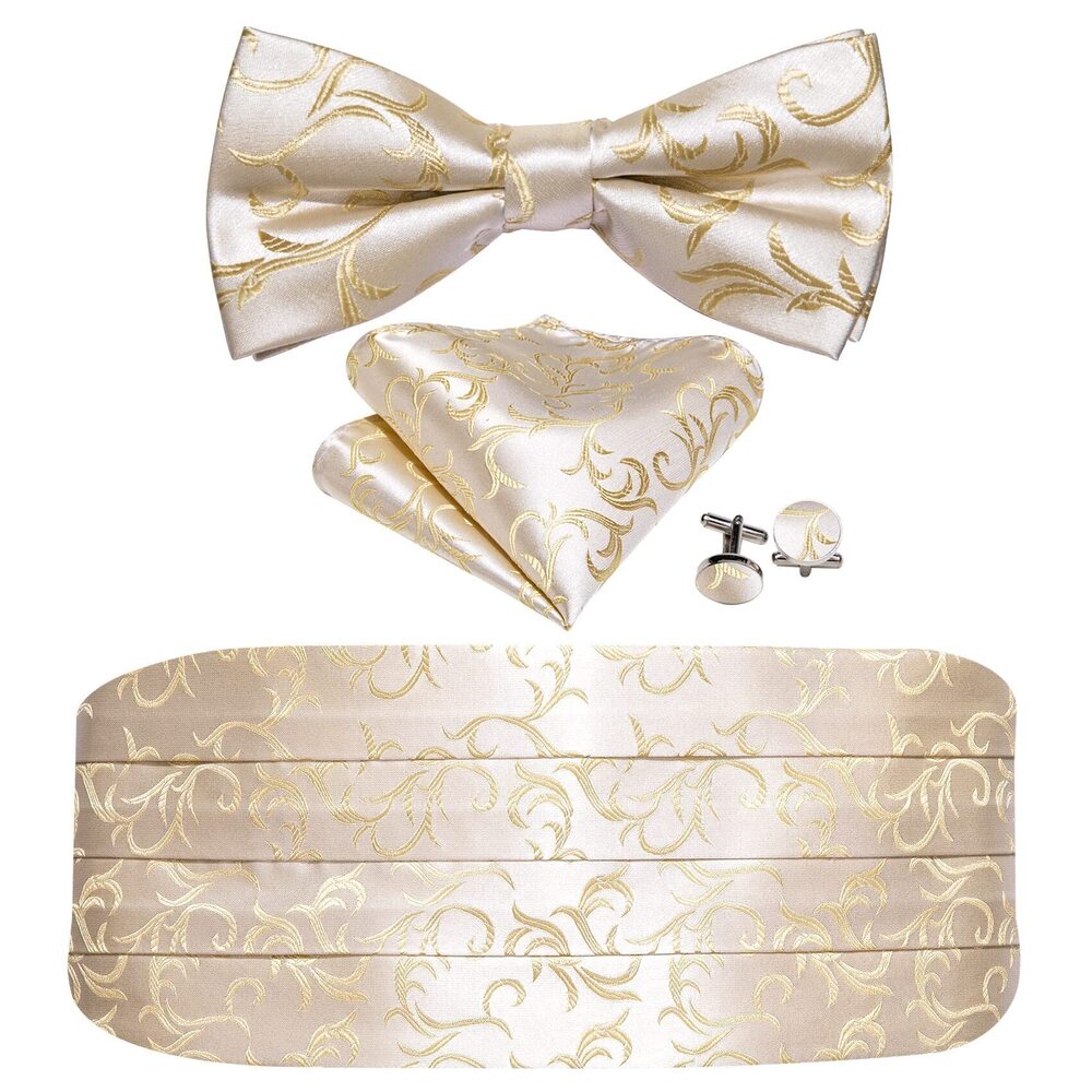 1218 Silk Paisley Cummerbund and Pre-tied Bowtie Handkerchief Cufflink Set